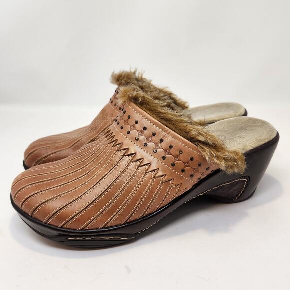 Jambu Womens Bali Brown Leather Faux Fur Sport Wedge Clogs Size 11 M Comfort - Picture 4 of 8